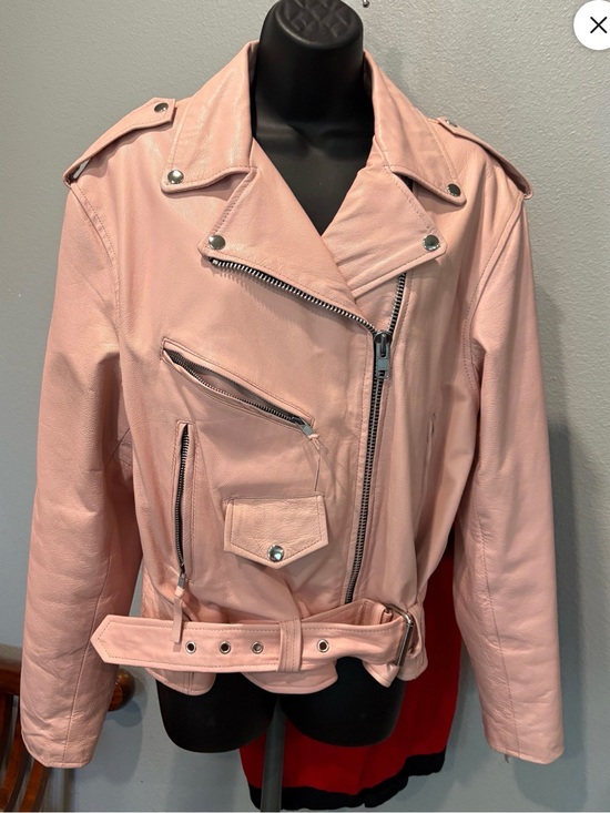 Unik Jackets & Blazers - Unik Light Blush Pink Asymmetrical Moto Leather Jacket